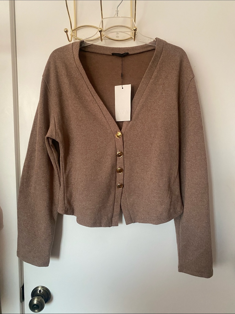 ZARA Brown Cardigan Sweater with Gold Buttons NWT!